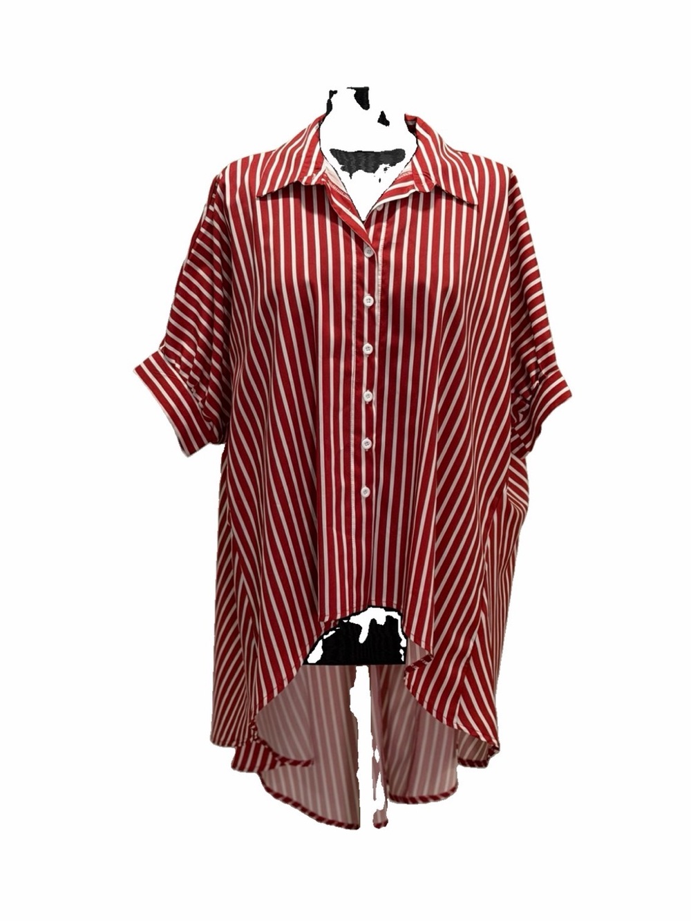 CBR Red and White Vertical Stripe Relaxed Button-Down Shirt